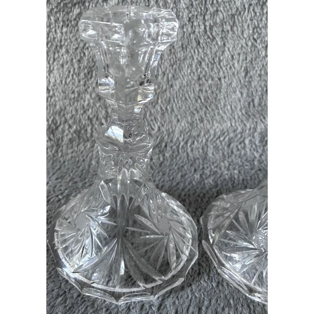 Vintage Cut Glass Crystal Candlestick Holders Set of 2 Starburst Candle Holders